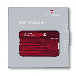 Швейцарская карточка Victorinox SwissCard Classic, 10 функций, корпус из красного полупрозрачного пластика
