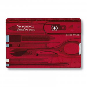 Швейцарская карточка Victorinox SwissCard Classic, 10 функций, корпус из красного полупрозрачного пластика